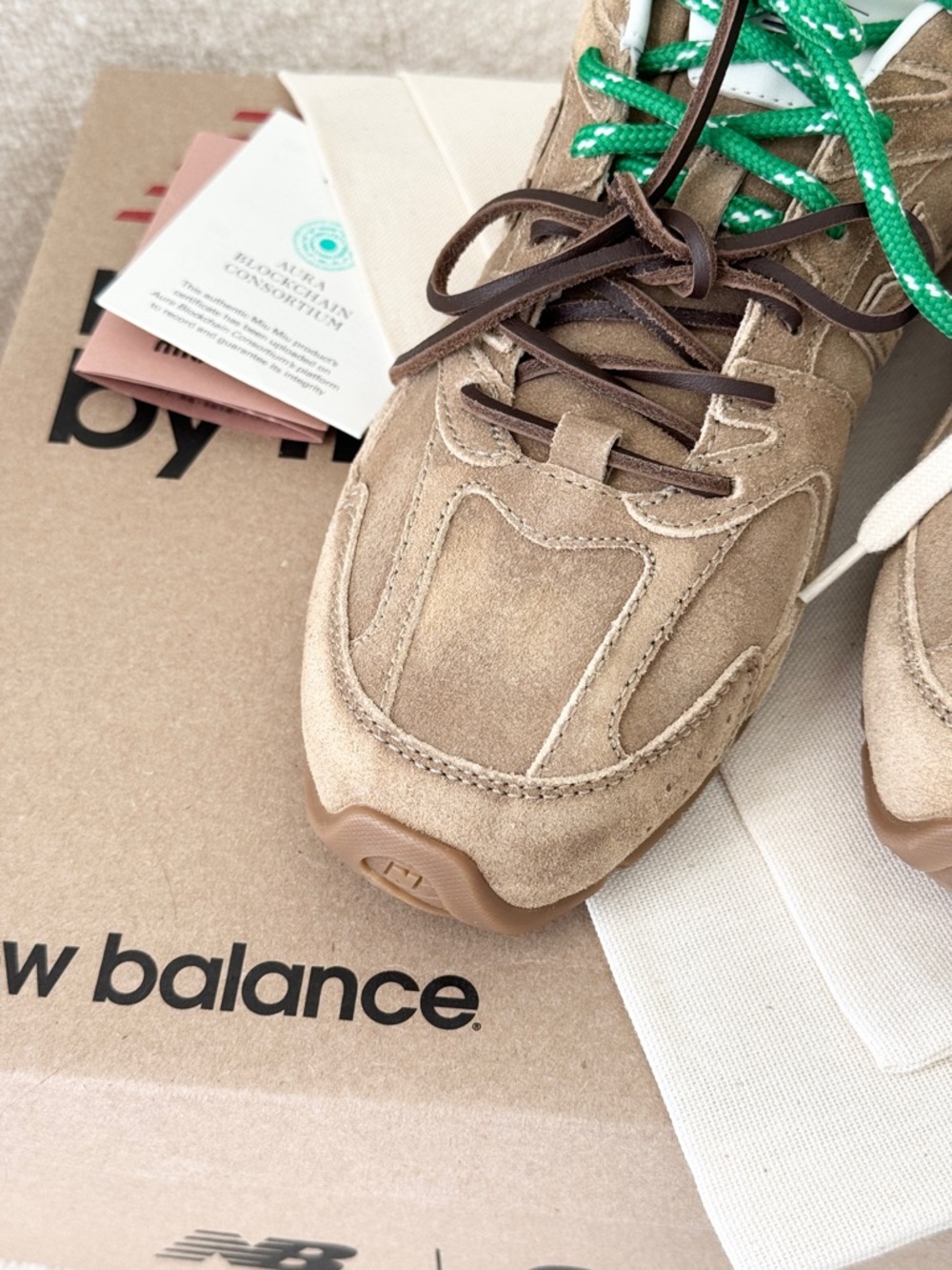 ✨NEW✨MIU MIU Women’s New Balance X Miu Miu 530 SL Suede Sneakers - Ecru / EU 38 - Picture 7 of 16